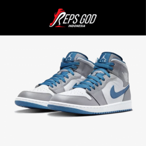 Nike Air Jordan 1 Mid True Blue Grey White Authentic