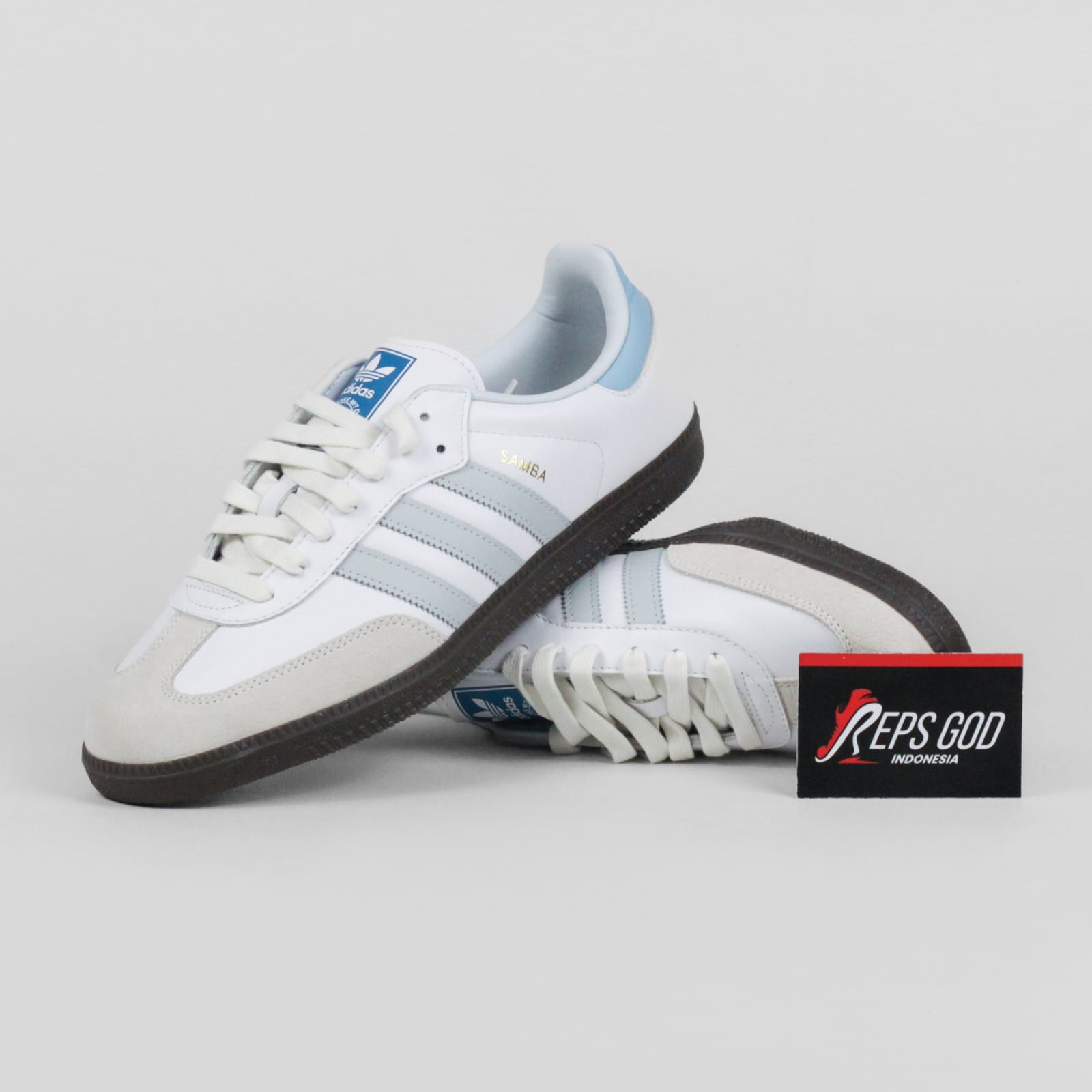 Adidas Samba OG Core White Blue Gum White Halo Blue Authentic