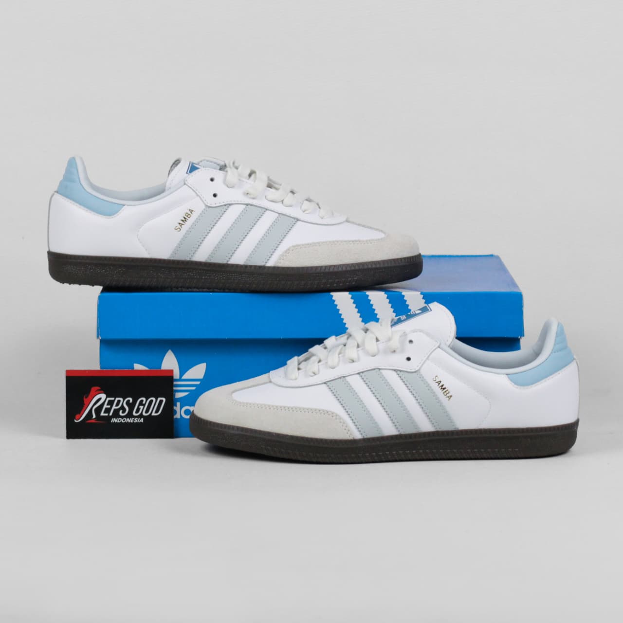Adidas Samba OG Core White Blue Gum White Halo Blue Authentic - Image 4