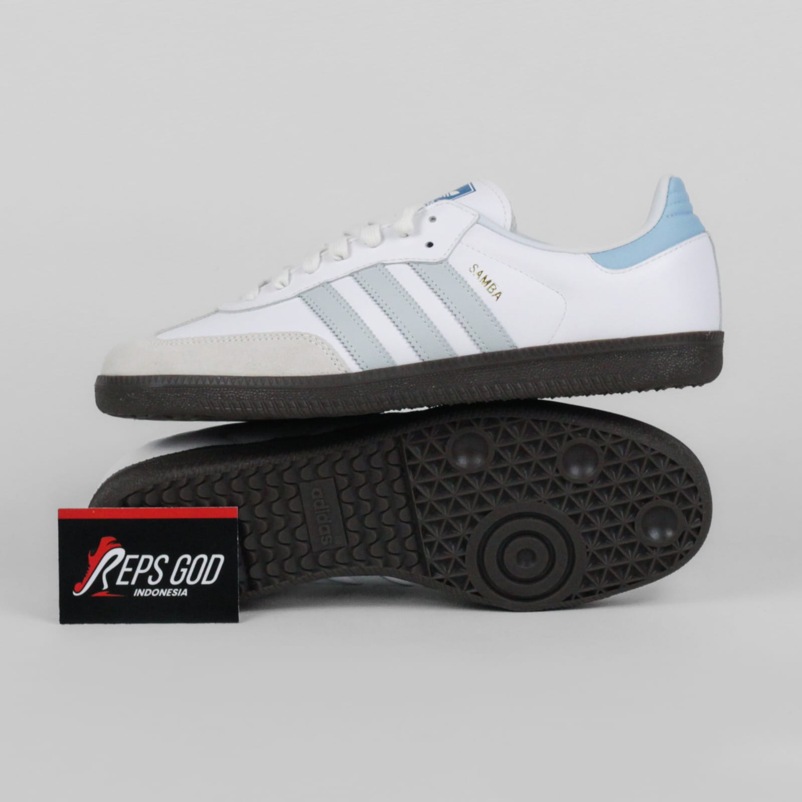 Adidas Samba OG Core White Blue Gum White Halo Blue Authentic - Image 3