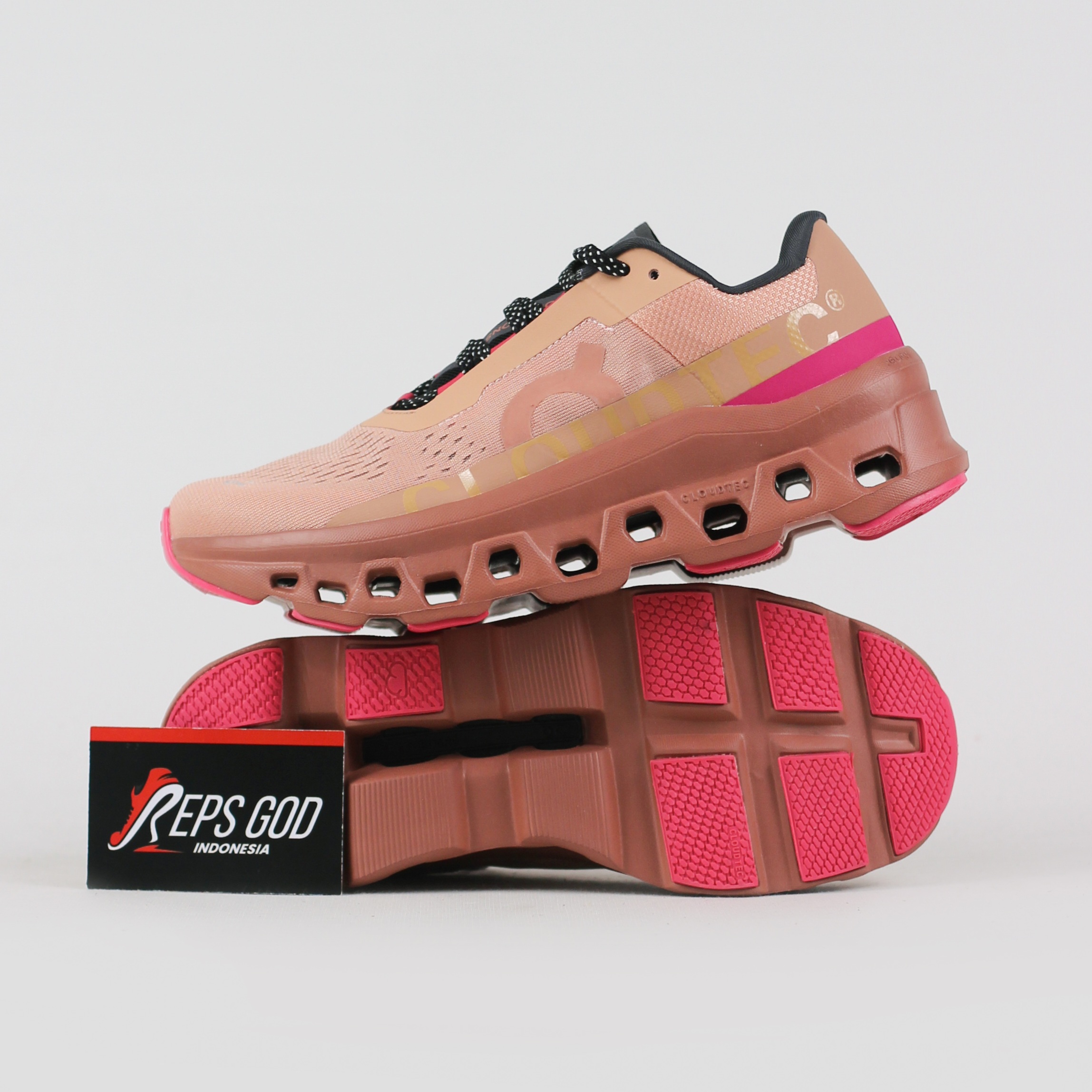 Sepatu On Running On Cloudmonster Rose Cork Orange Bata Sneakers Authentic - Image 2