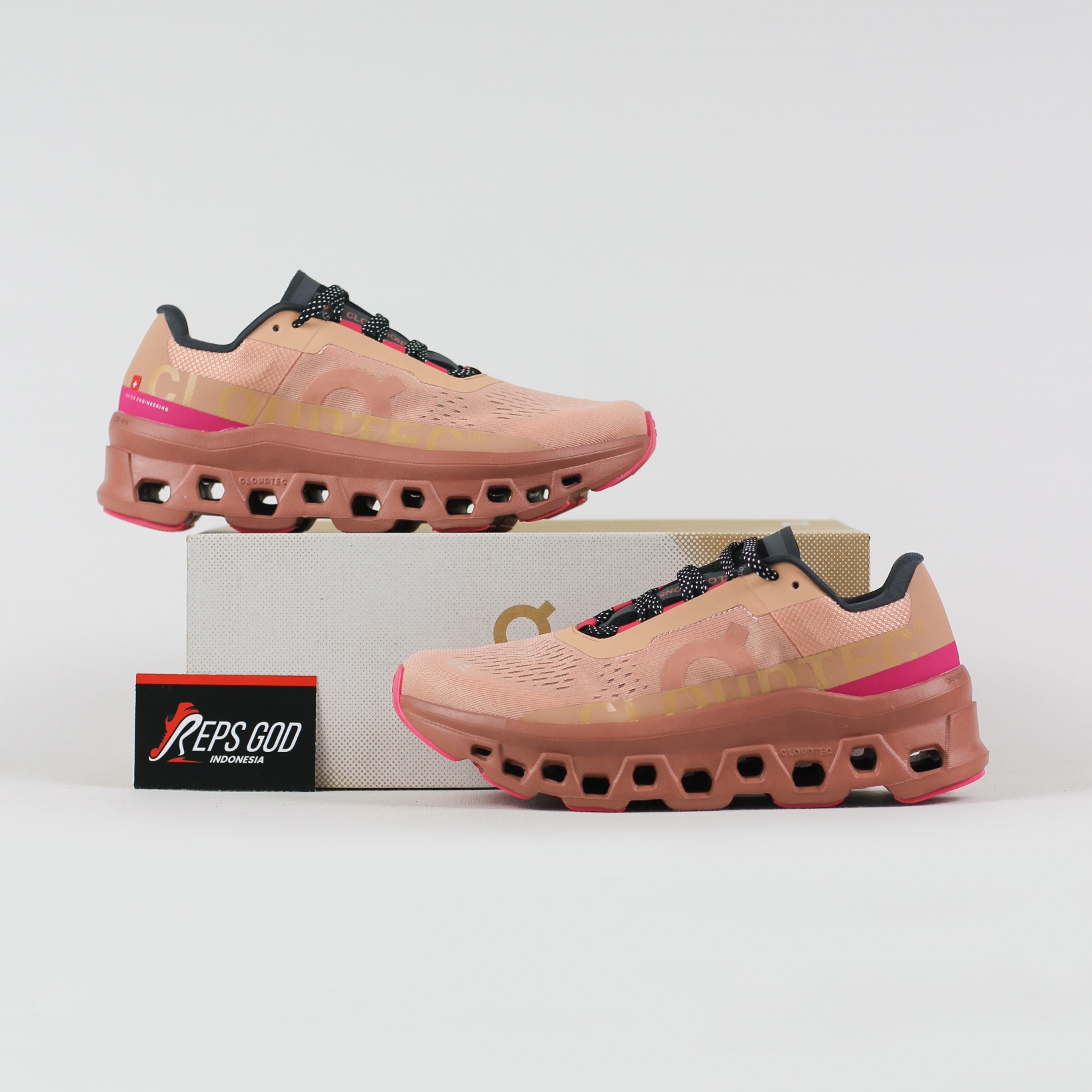 Sepatu On Running On Cloudmonster Rose Cork Orange Bata Sneakers Authentic - Image 5