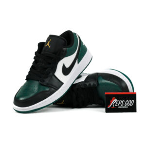 Nike Air Jordan 1 Low Black Green Toe Green Black White Authentic