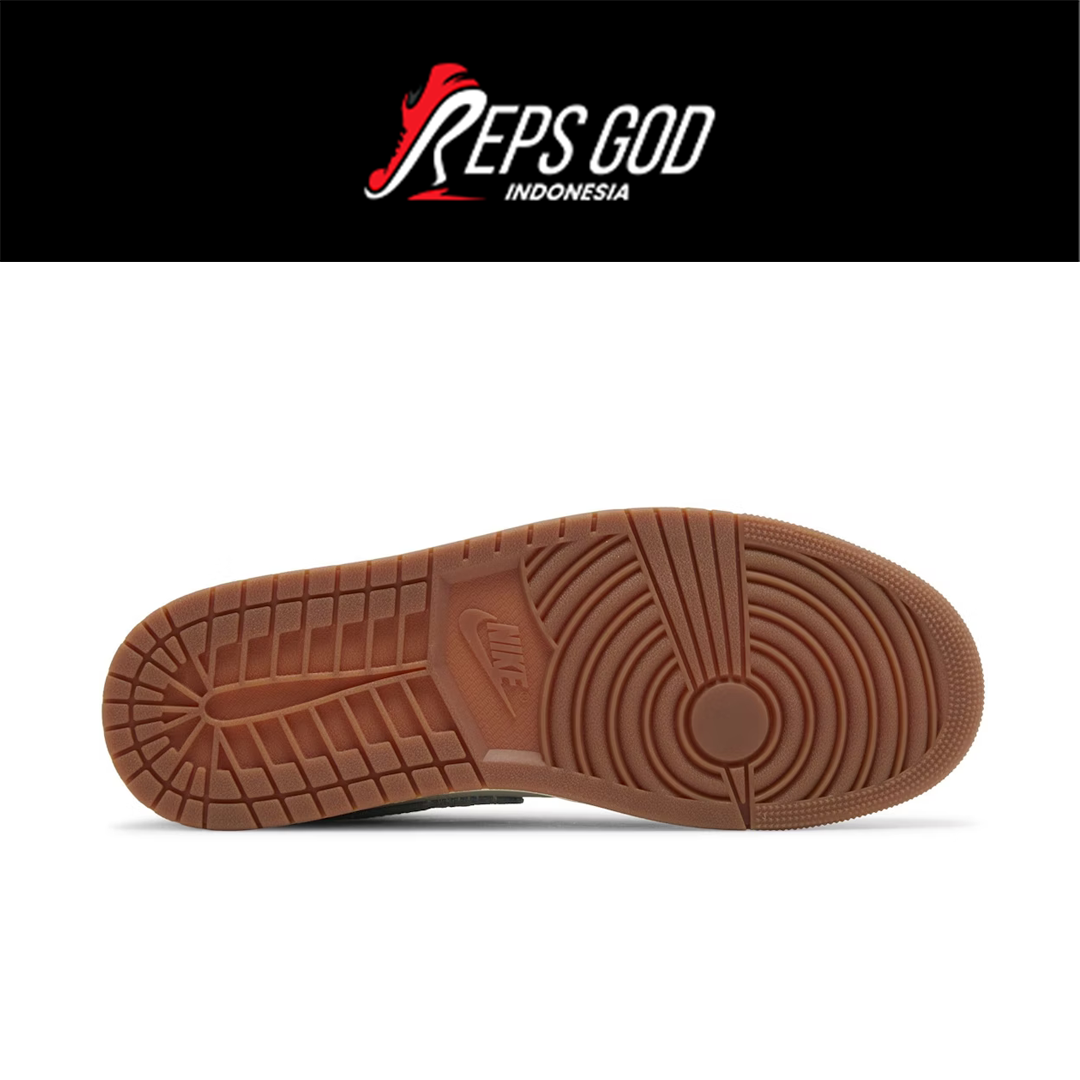 Sepatu Air Jordan 1 Low SE Phantom Repaired Denim Swoosh Brown Leather Authentic - Image 4