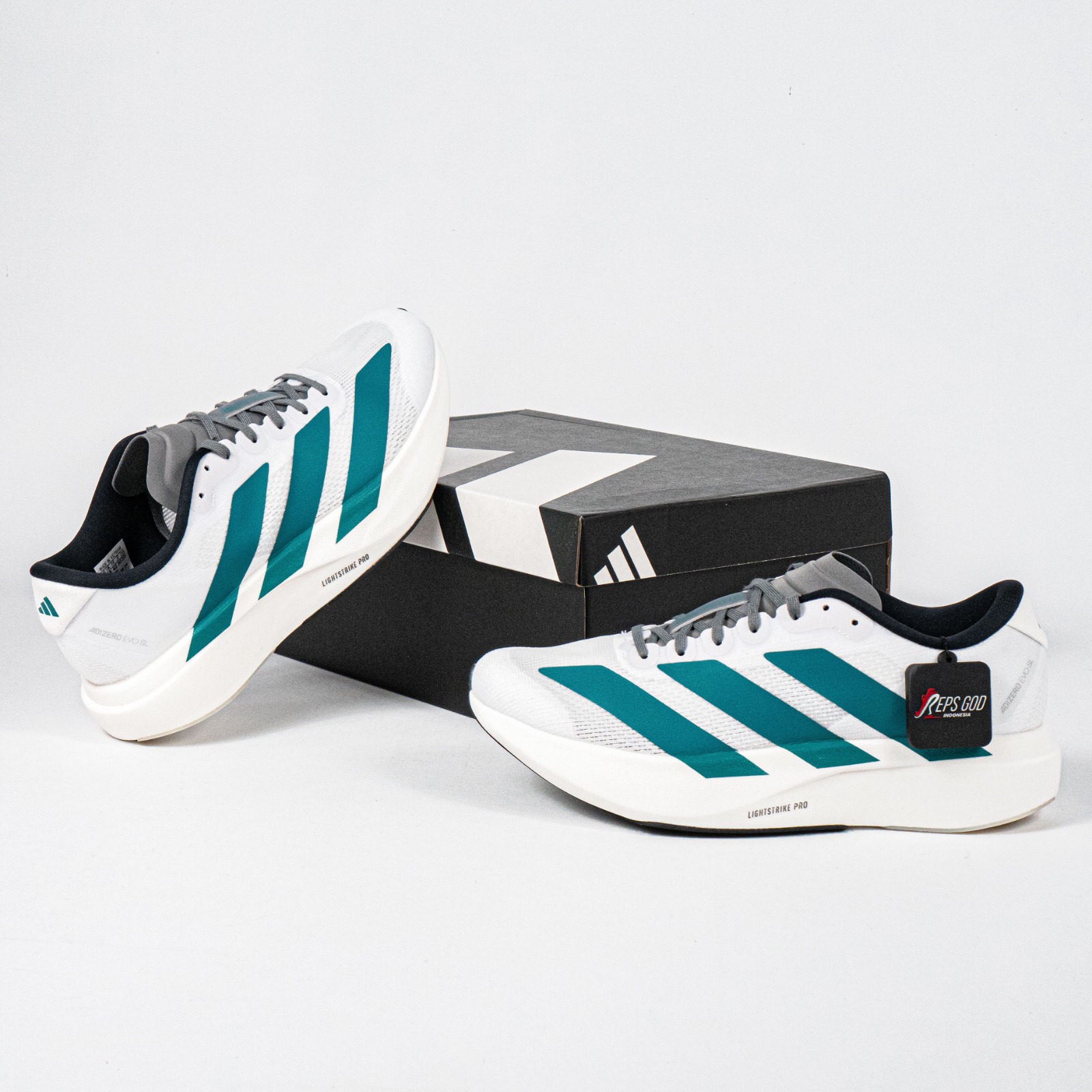 Sepatu Adidas Adizero EVO SL White Pure Teal Sneakers Authentic - Image 4