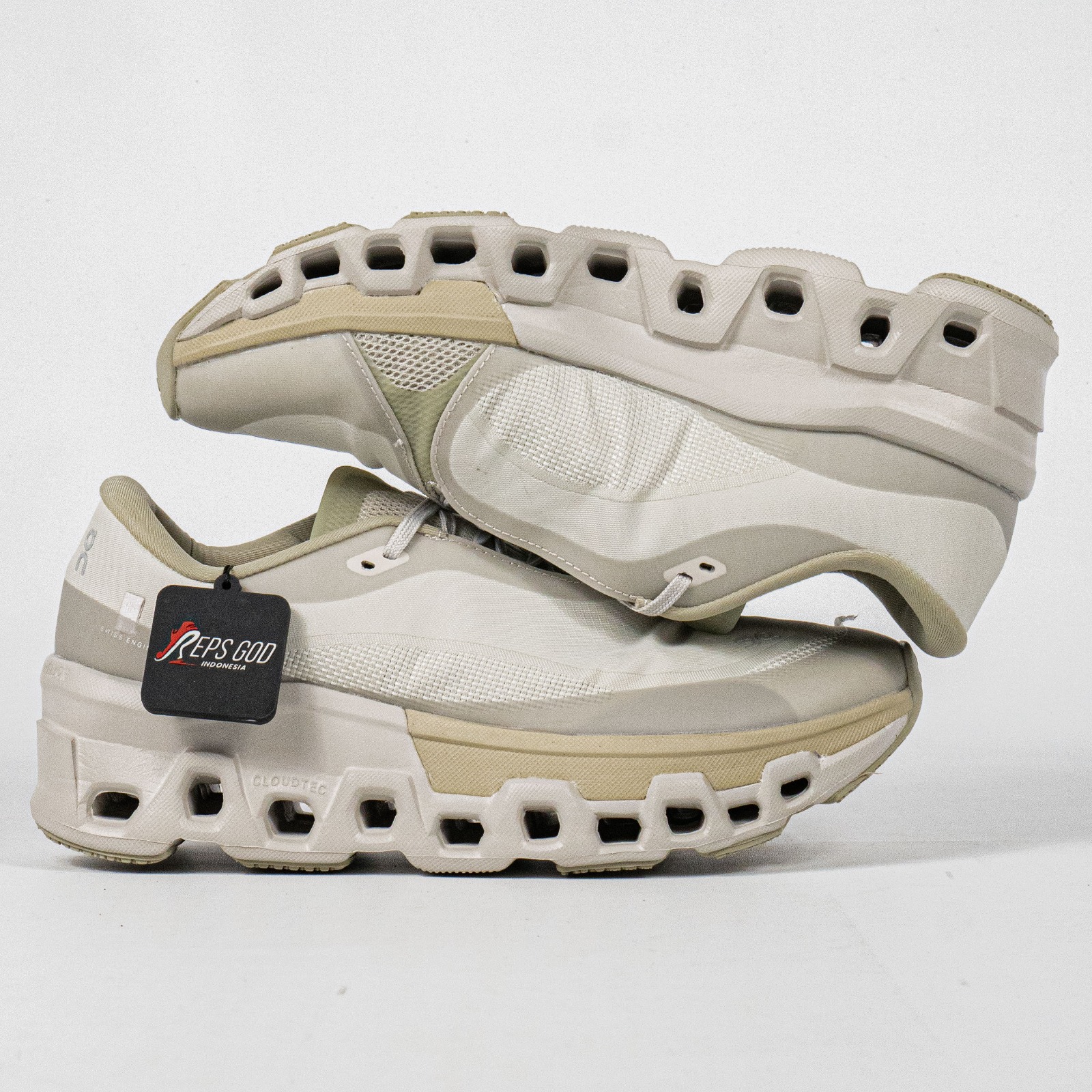 Sepatu On Cloudmonster 2 Post Archive PA Beige Moondust Sneakers Authentic - Image 3
