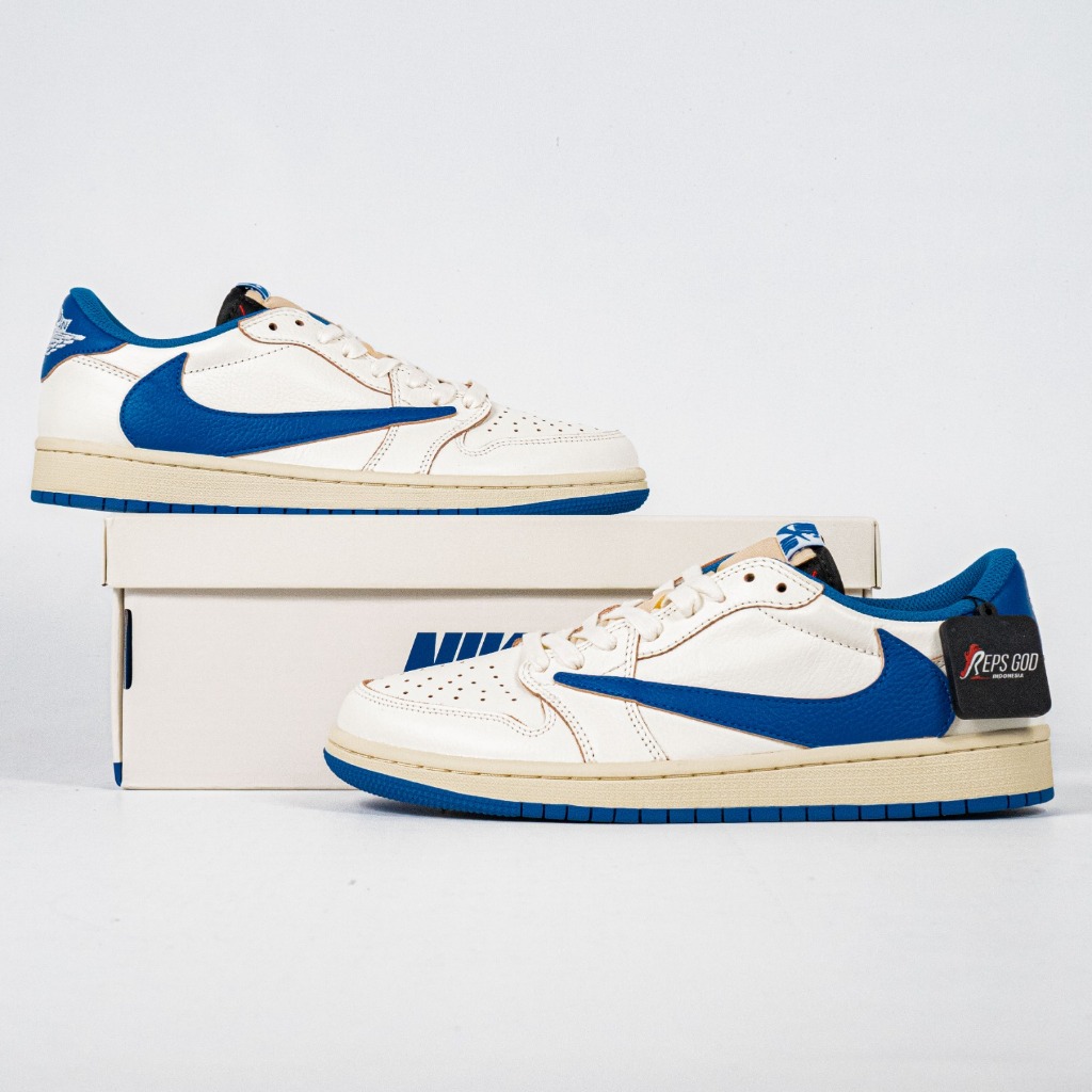 Sepatu Nike Air Jordan 1 Low OG Fragment Sail Military Blue Sneakers Authentic - Image 5