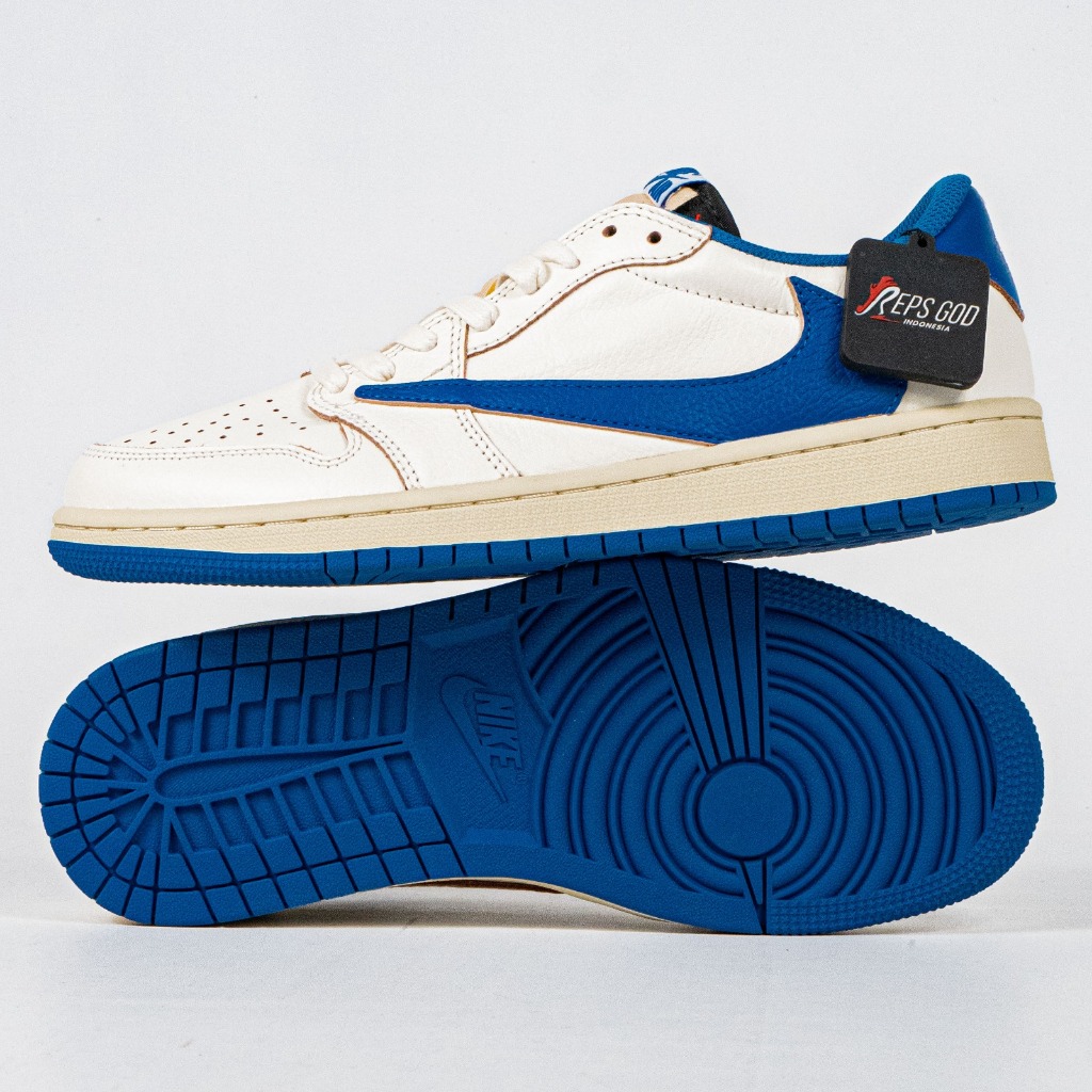 Sepatu Nike Air Jordan 1 Low OG Fragment Sail Military Blue Sneakers Authentic - Image 3