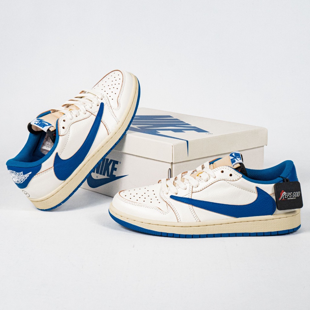 Sepatu Nike Air Jordan 1 Low OG Fragment Sail Military Blue Sneakers Authentic - Image 4