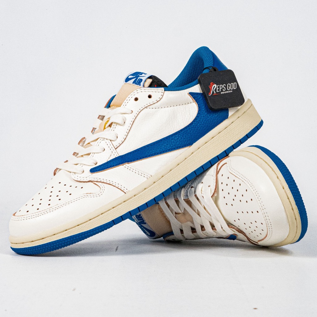 Sepatu Nike Air Jordan 1 Low OG Fragment Sail Military Blue Sneakers Authentic