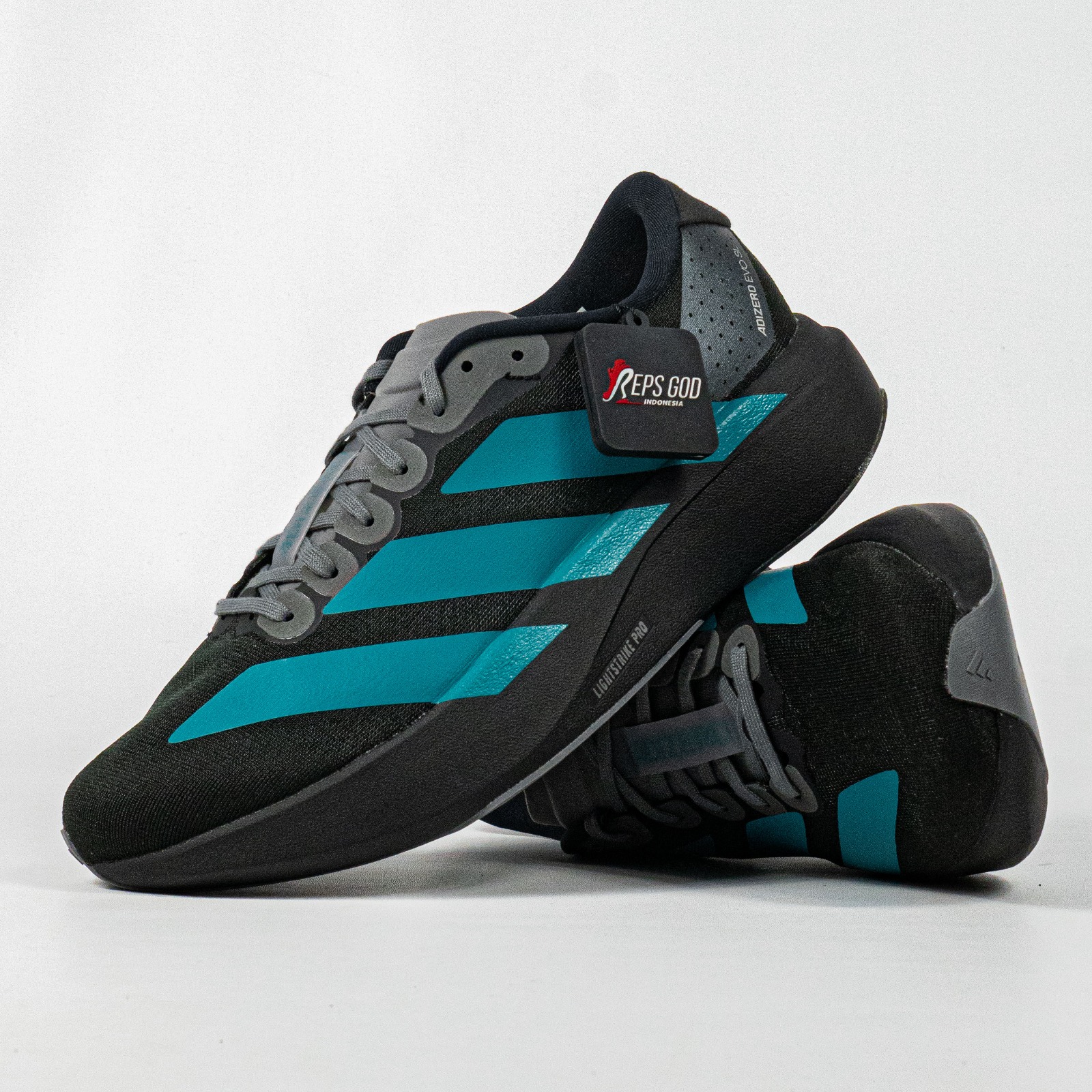 Sepatu Adidas Adizero EVO SL Black Pure Teal Sneakers Authentic