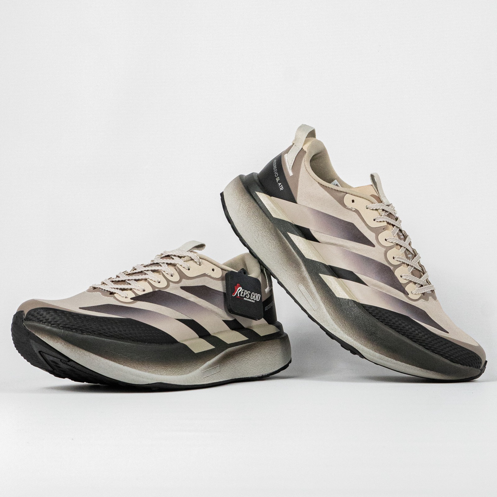 Sepatu Adidas Adizero EVO SL ATR Light Brown Silver Pebble Sneakers Authentic - Image 2