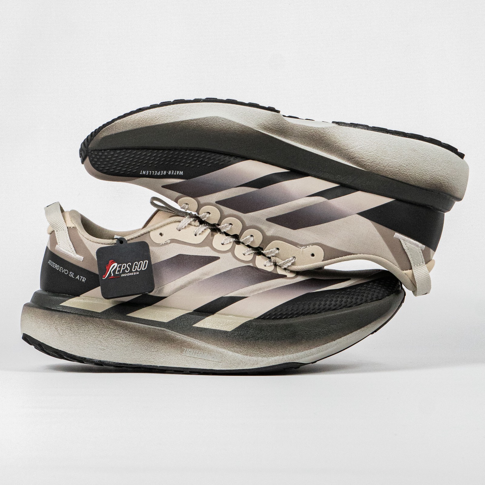 Sepatu Adidas Adizero EVO SL ATR Light Brown Silver Pebble Sneakers Authentic - Image 5