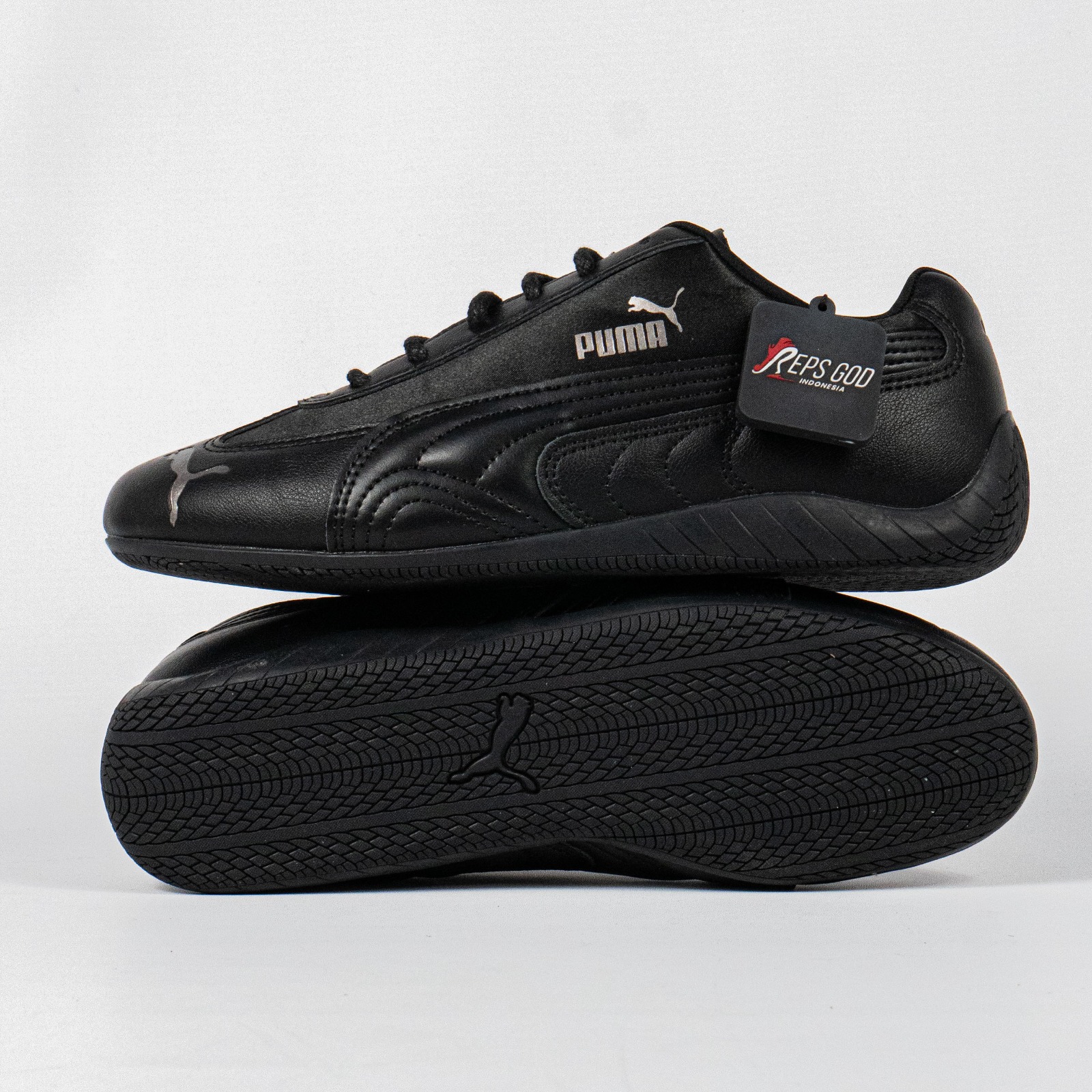 Sepatu Puma Speedcat Femme Black Aged Silver Sneakers Authentic - Image 2