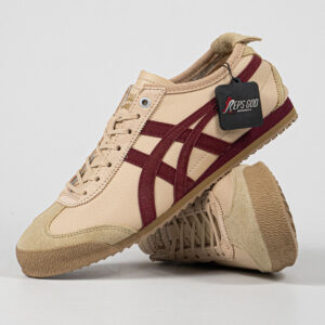 Sepatu Onitsuka Tiger Mexico 66 Laces Soft SD Vintage Beige Beet Red Leather Unisex Sneakers Casual Authentic