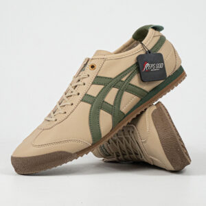 Sepatu Onitsuka Tiger Mexico 66 Laces Soft SD Vintage Beige Green Leather Unisex Sneakers Casual Authentic