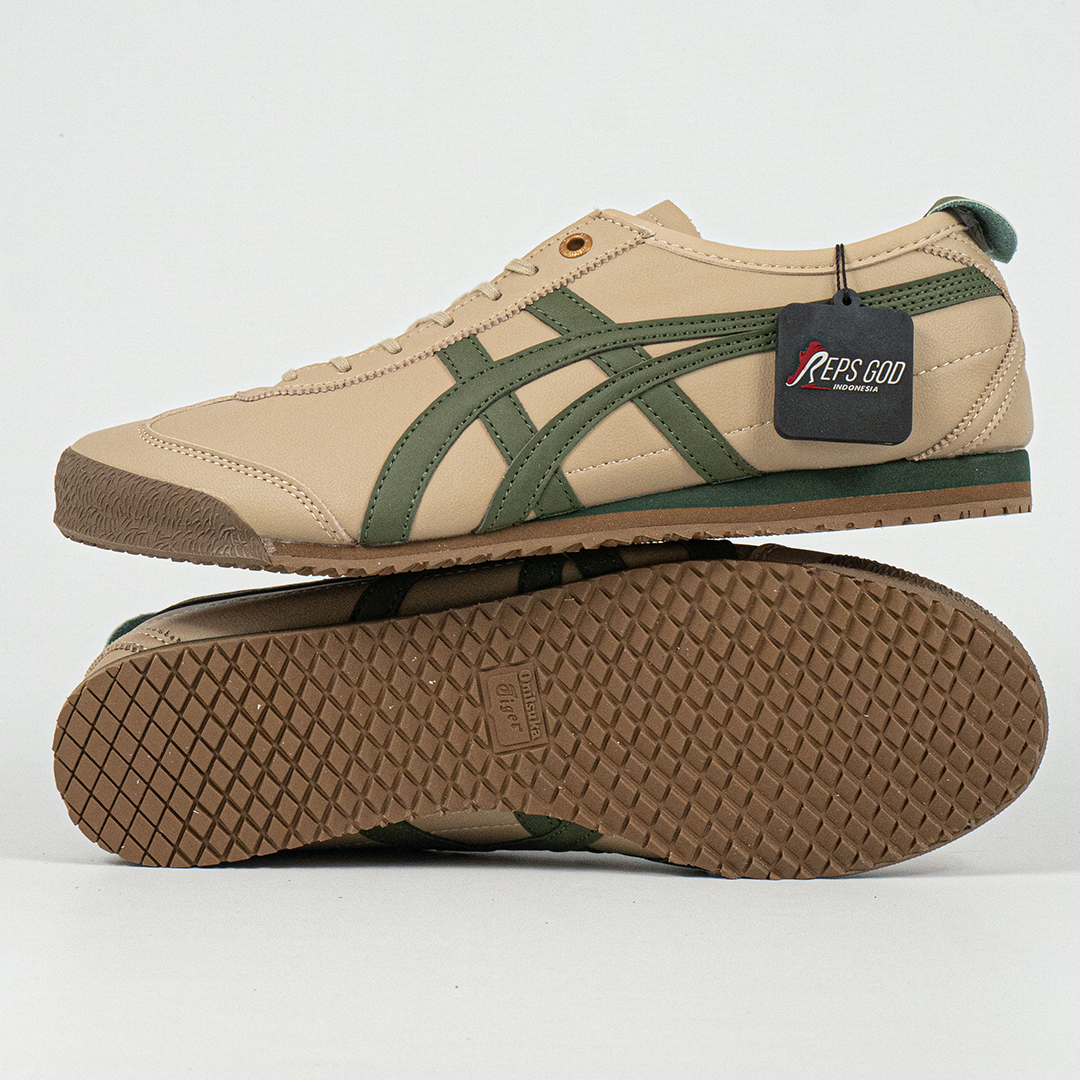Sepatu Onitsuka Tiger Mexico 66 Laces Soft SD Vintage Beige Green Leather Unisex Sneakers Casual Authentic - Image 2