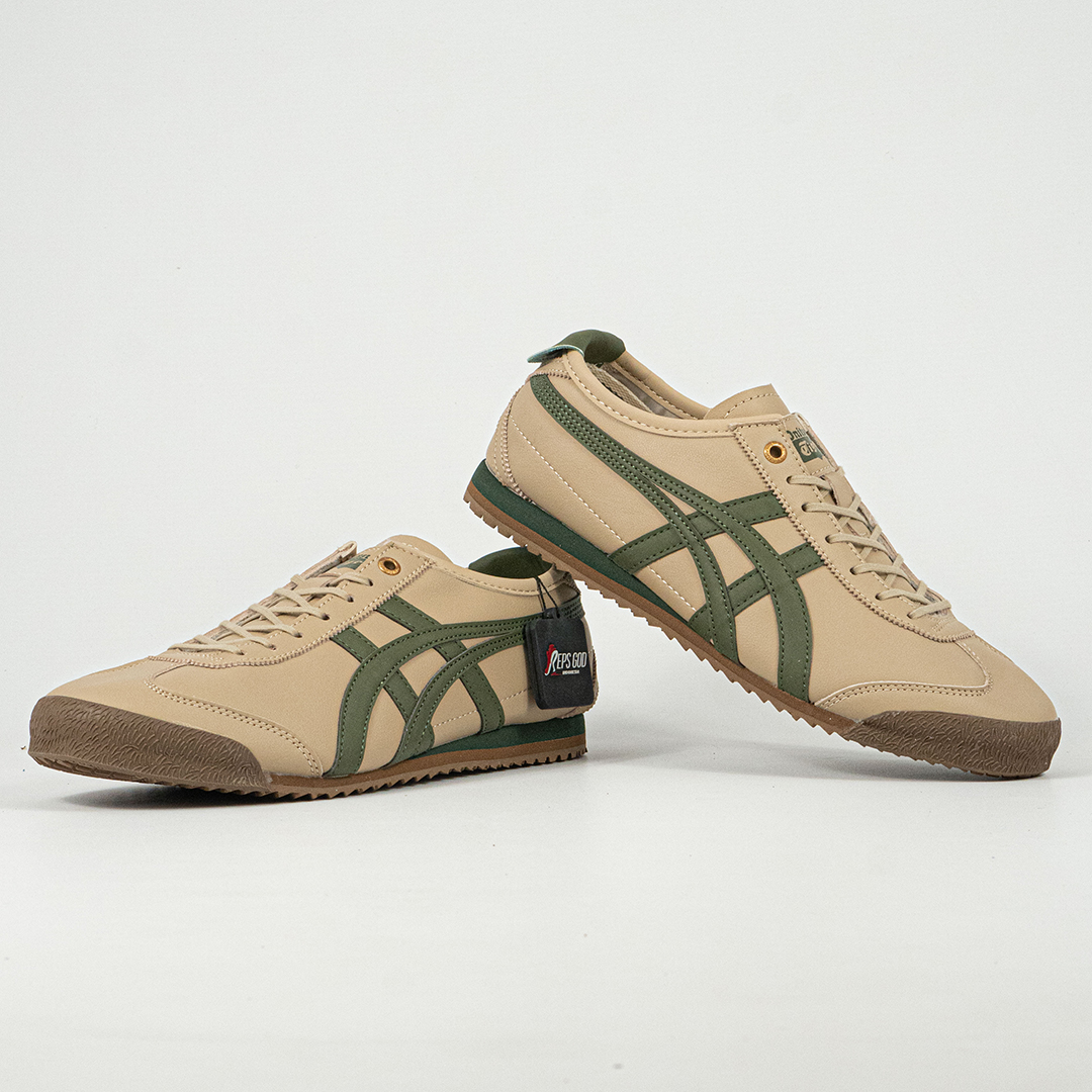 Sepatu Onitsuka Tiger Mexico 66 Laces Soft SD Vintage Beige Green Leather Unisex Sneakers Casual Authentic - Image 5