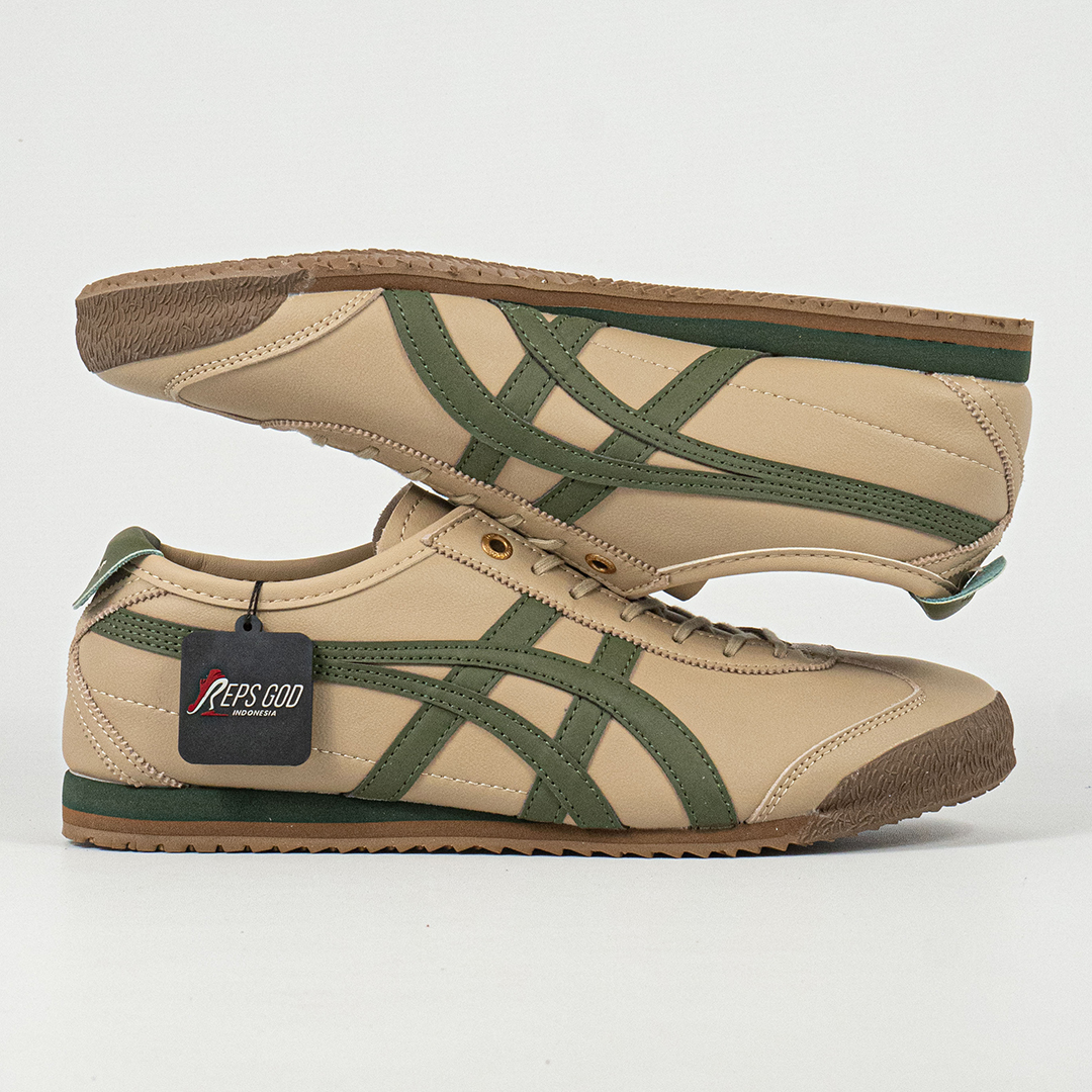 Sepatu Onitsuka Tiger Mexico 66 Laces Soft SD Vintage Beige Green Leather Unisex Sneakers Casual Authentic - Image 4