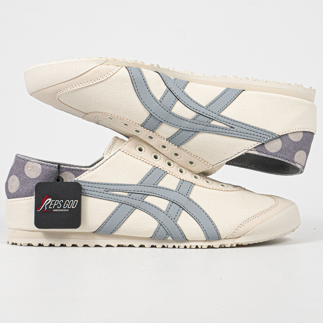 Sepatu Onitsuka Tiger Mexico 66 Paraty Slip On White Grey Purple Canvas Unisex Sneakers Casual Authentic - Image 4