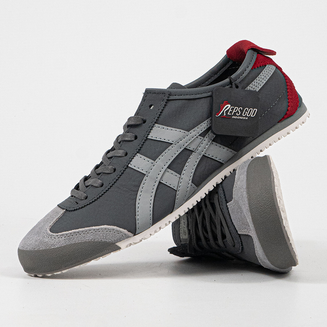 Sepatu Onitsuka Tiger Mexico 66 Suede Leather Grey Red Unisex Sneakers Casual Authentic