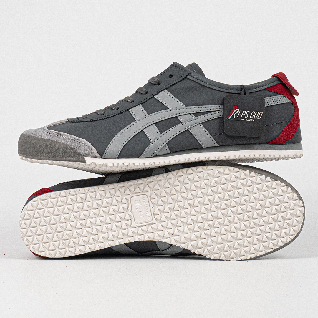 Sepatu Onitsuka Tiger Mexico 66 Suede Leather Grey Red Unisex Sneakers Casual Authentic - Image 2