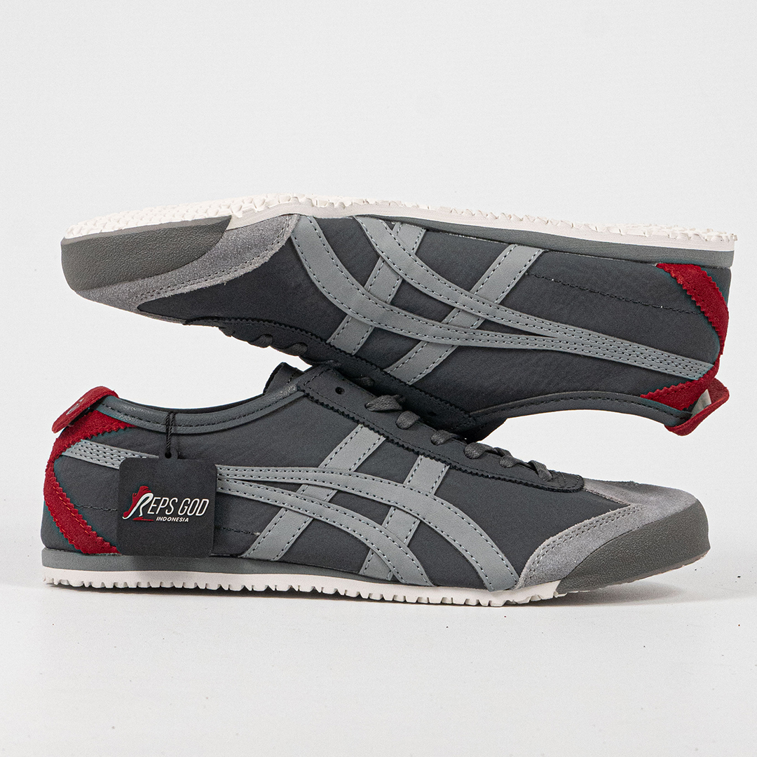 Sepatu Onitsuka Tiger Mexico 66 Suede Leather Grey Red Unisex Sneakers Casual Authentic - Image 4