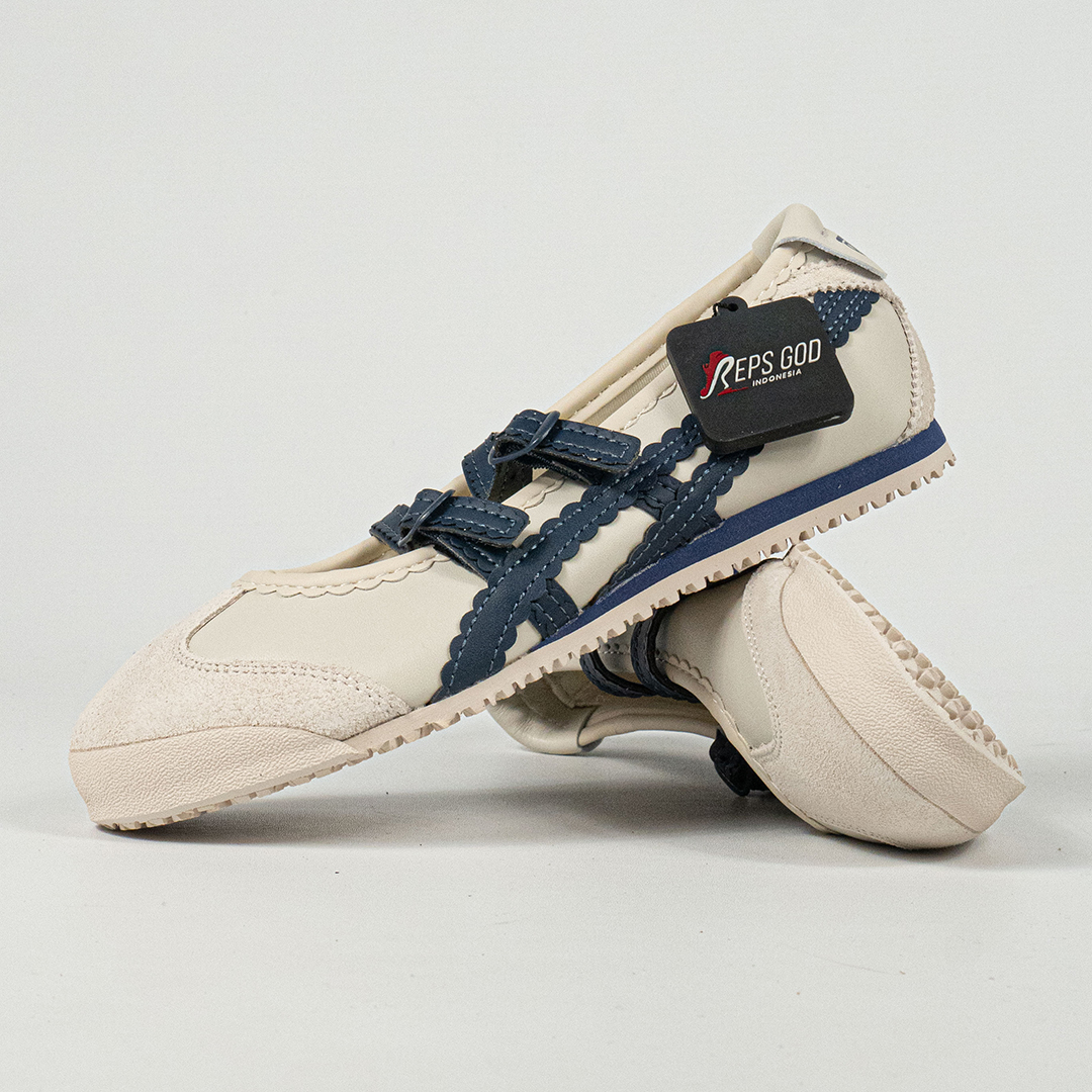 Sepatu Onitsuka Tiger Mexico TGRS TIGRESS Birch Peacoat Navy Unisex Sneakers Casual Authentic