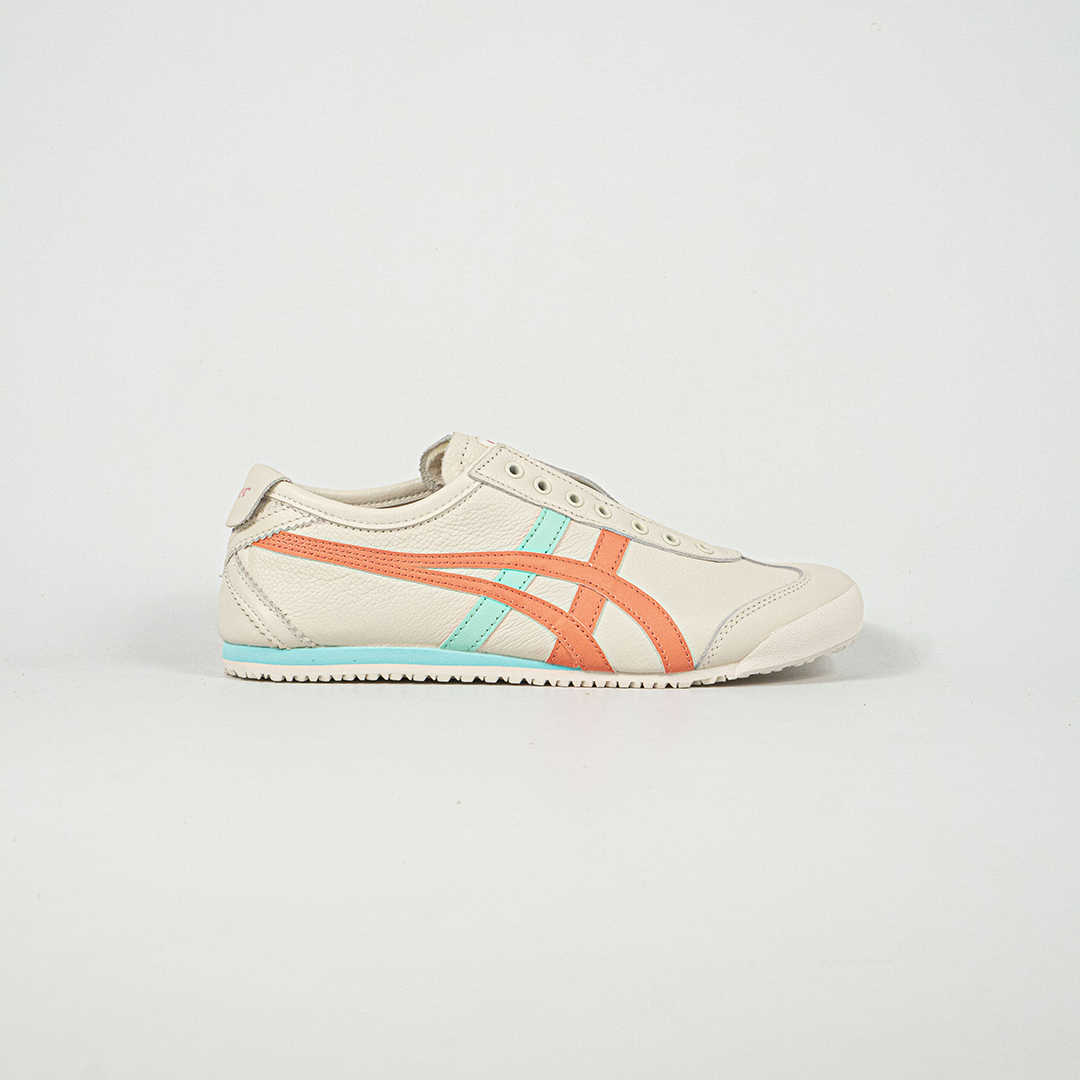 Sepatu Onitsuka Tiger Mexico 66 Slip On Leather White Aqua Orange Unisex Sneakers Casual Authentic