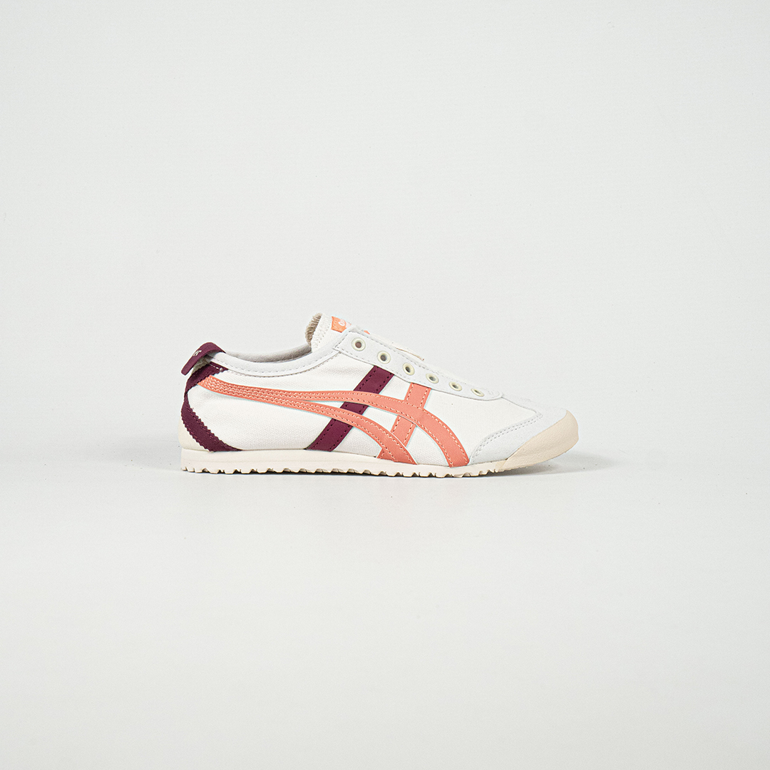 Sepatu Onitsuka Tiger Mexico 66 Slip On White Burgundy Orange Canvas Unisex Sneakers Casual Authentic